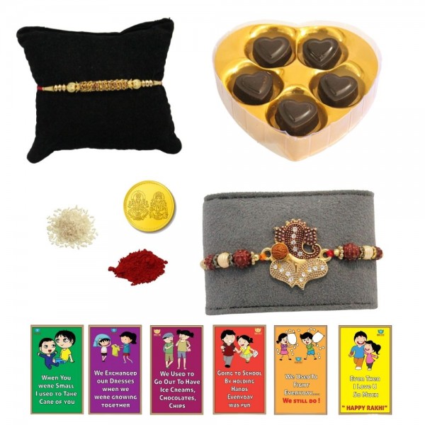 BOGATCHI 5 Heart Chocolate 2 Rakhi Gold Coin Roli Chawal and Story Card F | Rakhi gifts | Rakhi with Gift Combo 